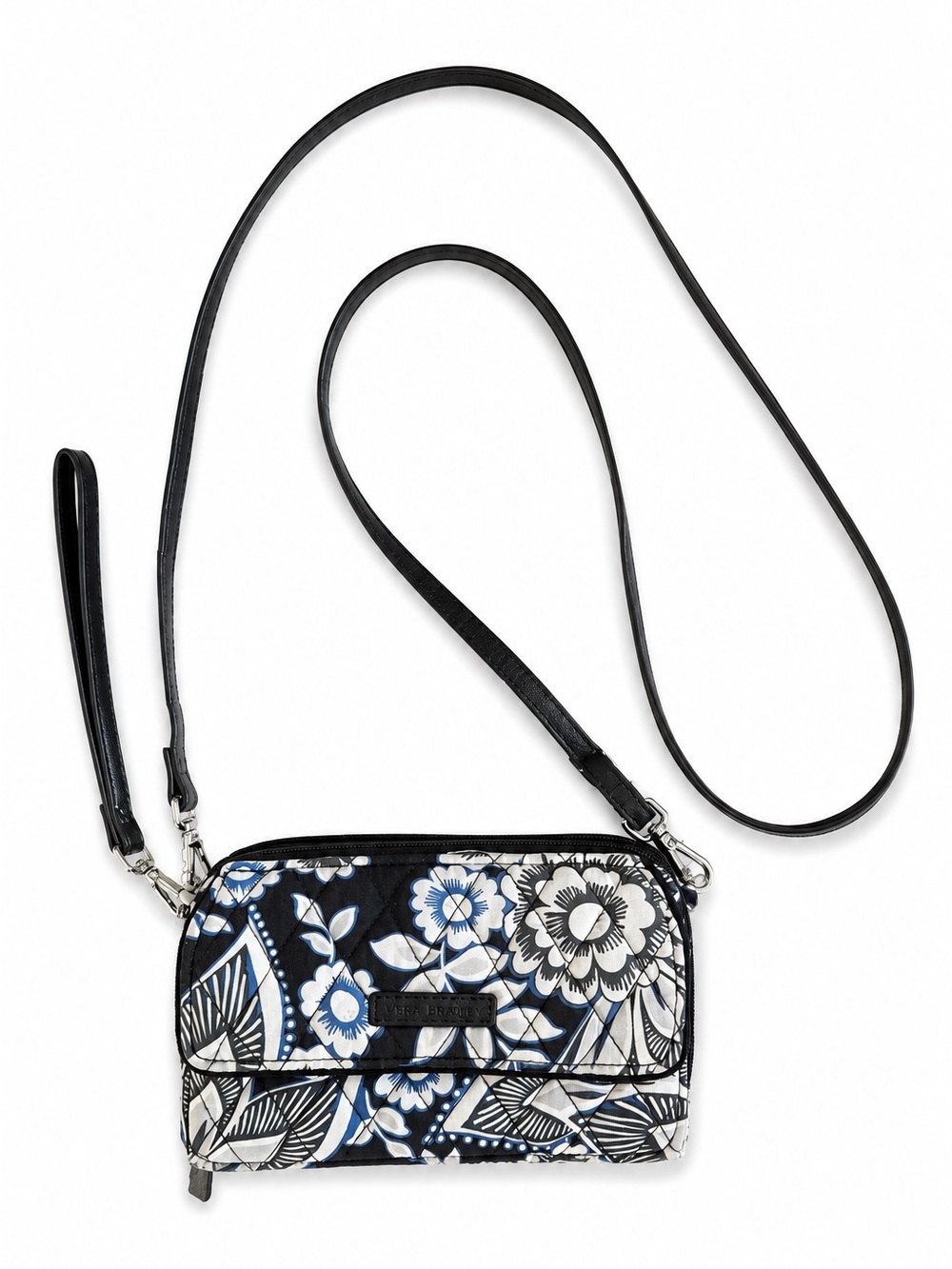 Vera Bradley Floral Crossbody Bag Quilted RFID Wallet Clutch Blue Black O/S